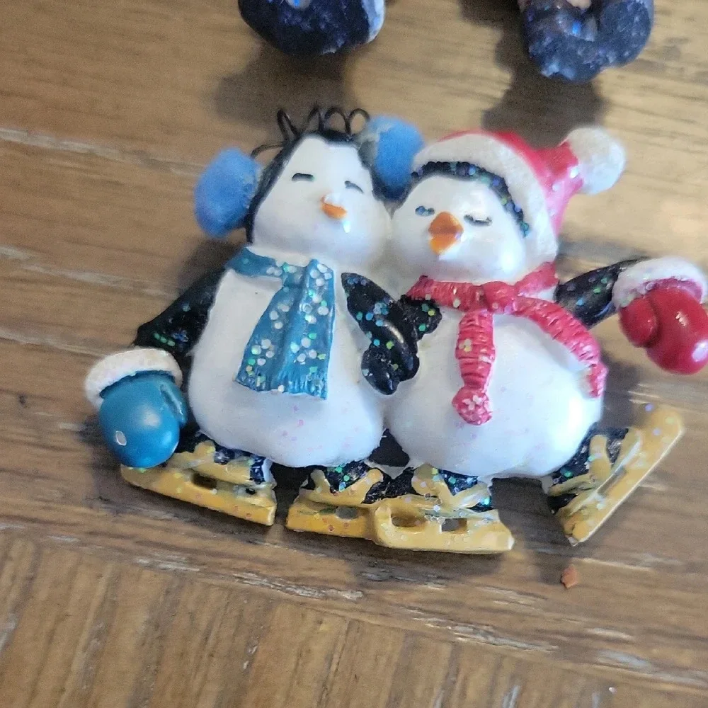 Holiday Penguin brooch and pierced Santa Earrings Set